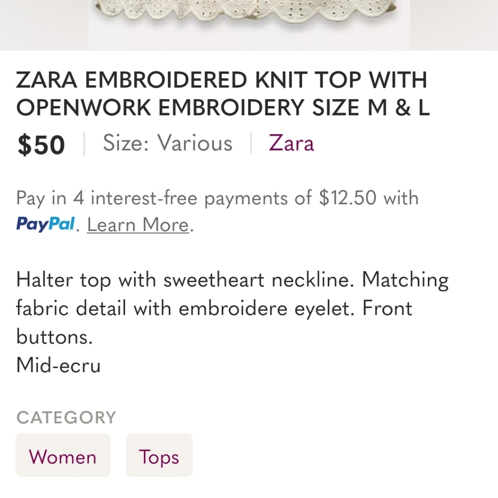 NWT ZARA BEIGE EMBROIDERED KNIT TOP - Picture 5 of 13